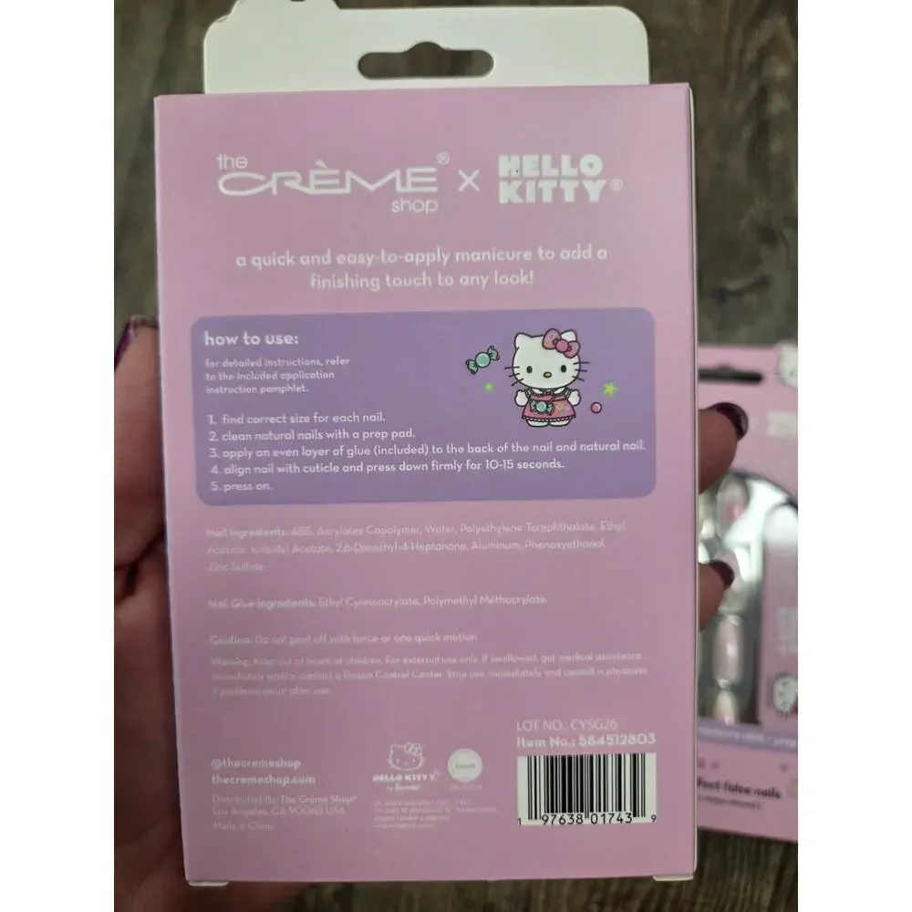 Hello Kitty x The Crème Shop Press-On Nails Set of 28 Purple Cat Eye Almond x2